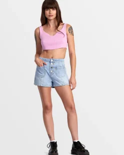 RVCA BARDOT DENIM SHORTS Bleached Indigo Sale