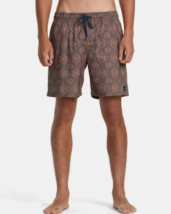 RVCA BARNES ELASTIC WAIST 17" BOARDSHORTS Red Earth Clearance