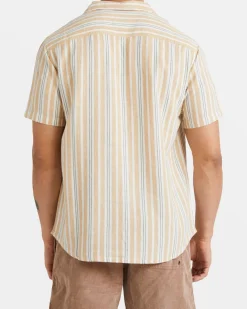 RVCA BEAT STRIPE SHORT SLEEVE SHIRT Tan Clearance