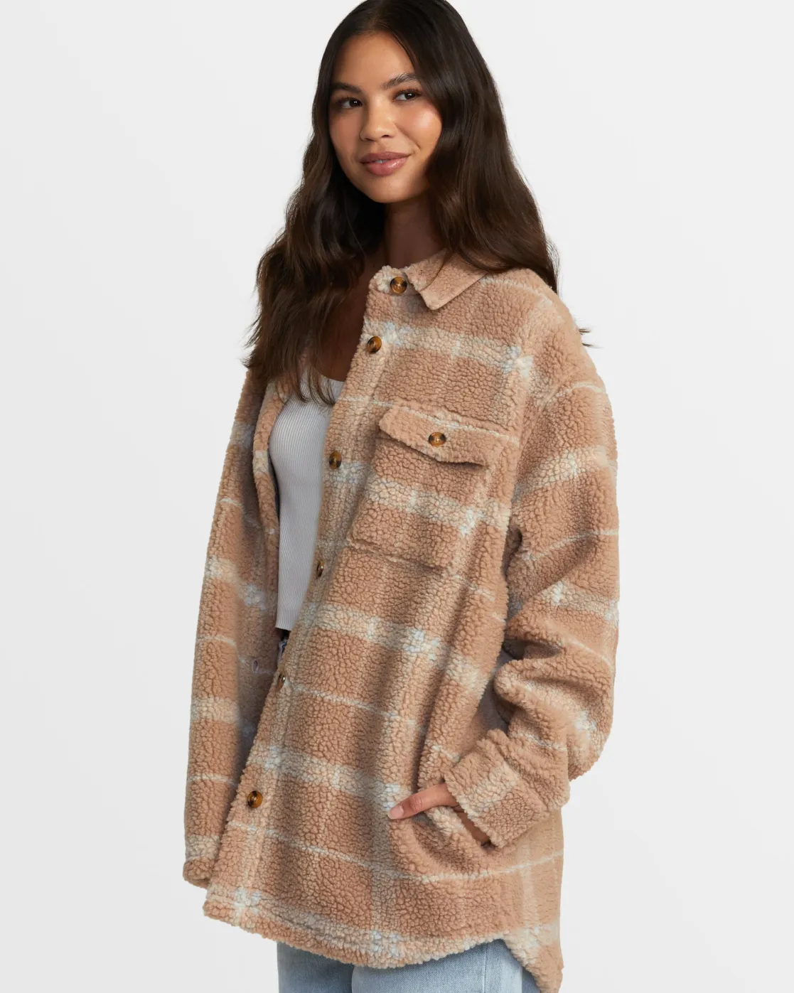 RVCA BIRDIE SHACKET FLANNEL JACKET Warm Taupe Sale