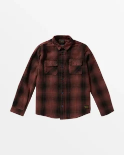 RVCA BOYS DAYSHIFT FLANNEL LONG SLEEVE SHIRT Red Earth Best