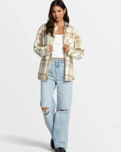 RVCA BREEZE FLANNEL LONG SLEEVE SHIRT Latte Clearance