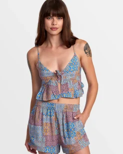 RVCA BRIDGETTE PEPLUM CROP TOP Federal Blue Clearance