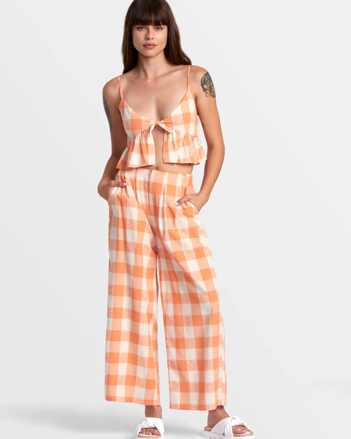 RVCA BRIDGETTE PEPLUM CROP TOP Copper Tan Best