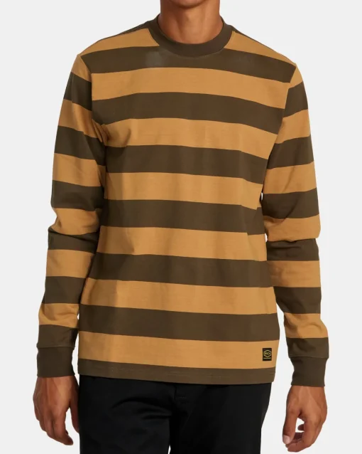 RVCA CHAINMAIL STRIPE LONG SLEEVE TEE Camel Hot