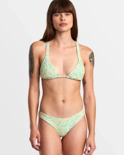 RVCA CONFETTI WIDE CROSSBACK TRIANGLE BIKINI TOP Neon Green New