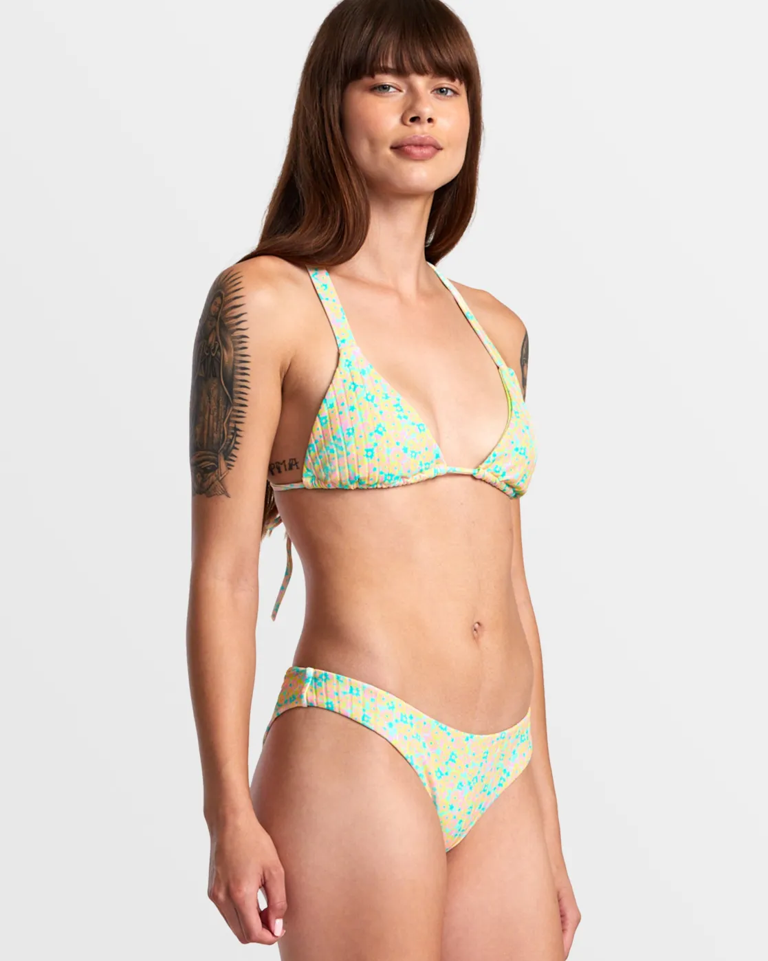 RVCA CONFETTI WIDE CROSSBACK TRIANGLE BIKINI TOP Neon Green New