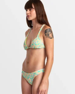 RVCA CONFETTI WIDE CROSSBACK TRIANGLE BIKINI TOP Neon Green New