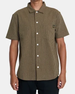 RVCA DAYSHIFT STRIPE II SHORT SLEEVE SHIRT Bombay Brown Hot