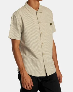 RVCA DAYSHIFT STRIPE II SHORT SLEEVE SHIRT Latte Discount