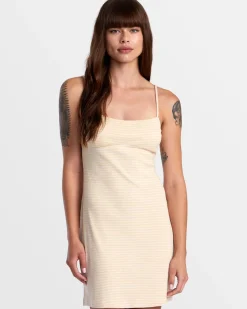 RVCA DIXIE FITTED MINI STRIPE DRESS Latte Clearance
