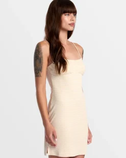 RVCA DIXIE FITTED MINI STRIPE DRESS Latte Clearance
