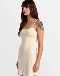 RVCA DIXIE FITTED MINI STRIPE DRESS Latte Clearance