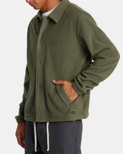 RVCA DOWNTOWN FLEECE COACHES JACKET Olive Discount