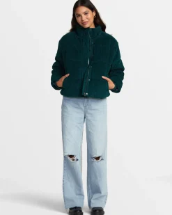 RVCA EEZEH CORDUROY PUFFER JACKET Ponderosa Pine Sale