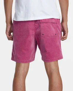 RVCA ESCAPE 17" ELASTIC WAIST CORDUROY SHORTS Mauve New