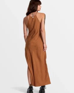 RVCA EXILE MIDI SUN DRESS Camel New