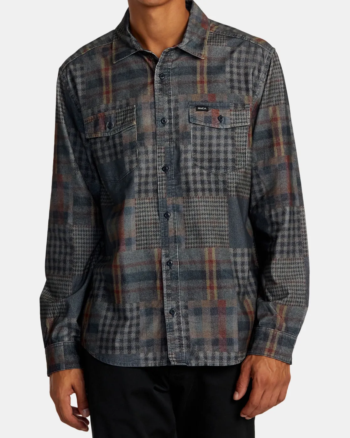 RVCA FREEMAN CORD PRINT LONG SLEEVE SHIRT Navy Marine Hot