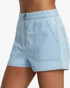 RVCA GOLDIE DENIM SHORTS Light Vintage Wash Clearance