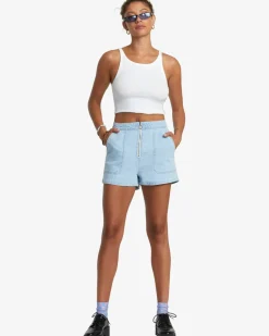 RVCA GOLDIE DENIM SHORTS Light Vintage Wash Clearance