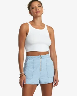 RVCA GOLDIE DENIM SHORTS Light Vintage Wash Clearance