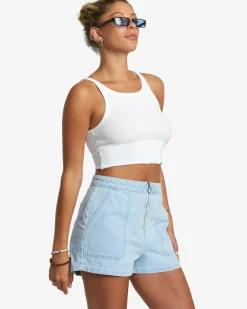 RVCA GOLDIE DENIM SHORTS Light Vintage Wash Clearance