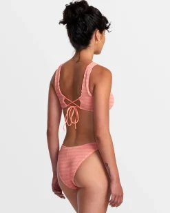 RVCA GROOVES STRIPE HIGH LEG FRENCH BIKINI BOTTOMS Fusion Coral New