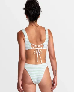 RVCA GROOVES STRIPE HIGH LEG FRENCH BIKINI BOTTOMS Whisper White Discount