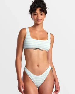 RVCA GROOVES STRIPE LACEBACK BRALETTE BIKINI TOP Whisper White Outlet