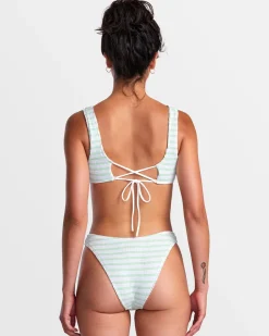 RVCA GROOVES STRIPE LACEBACK BRALETTE BIKINI TOP Whisper White Outlet