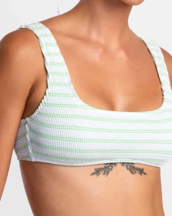 RVCA GROOVES STRIPE LACEBACK BRALETTE BIKINI TOP Whisper White Outlet