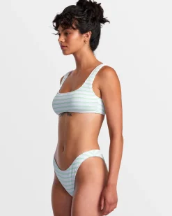 RVCA GROOVES STRIPE LACEBACK BRALETTE BIKINI TOP Whisper White Outlet