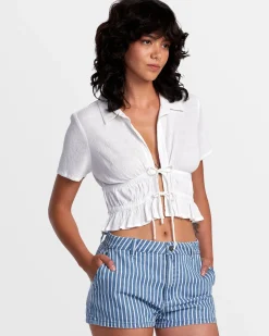 RVCA HARPER FRONT TIE CROPPED TOP Whisper White Sale