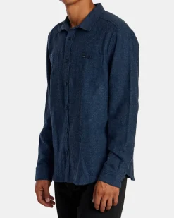 RVCA HARVEST NEPS LONG SLEEVE FLANNEL SHIRT Dark Denim Hot