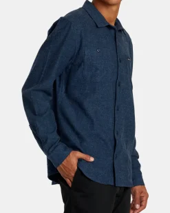 RVCA HARVEST NEPS LONG SLEEVE FLANNEL SHIRT Dark Denim Hot