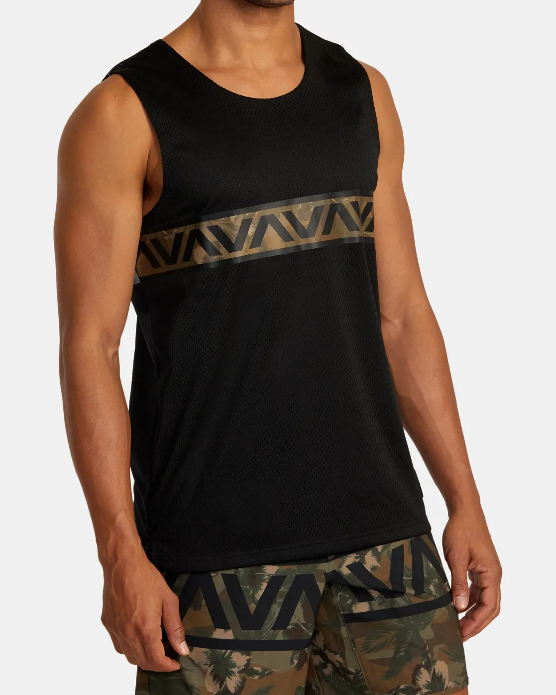 RVCA HAWAII TARO MESH TANK TOP Black Multi Clearance