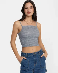 RVCA HOUNDSTOOTH REVIVAL CROPPED TANK TOP Blue Grey Online