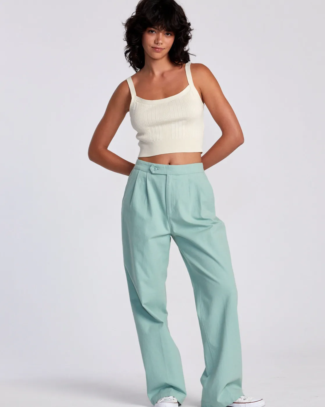RVCA HUDSON WIDE LEG PANTS Green Haze Clearance