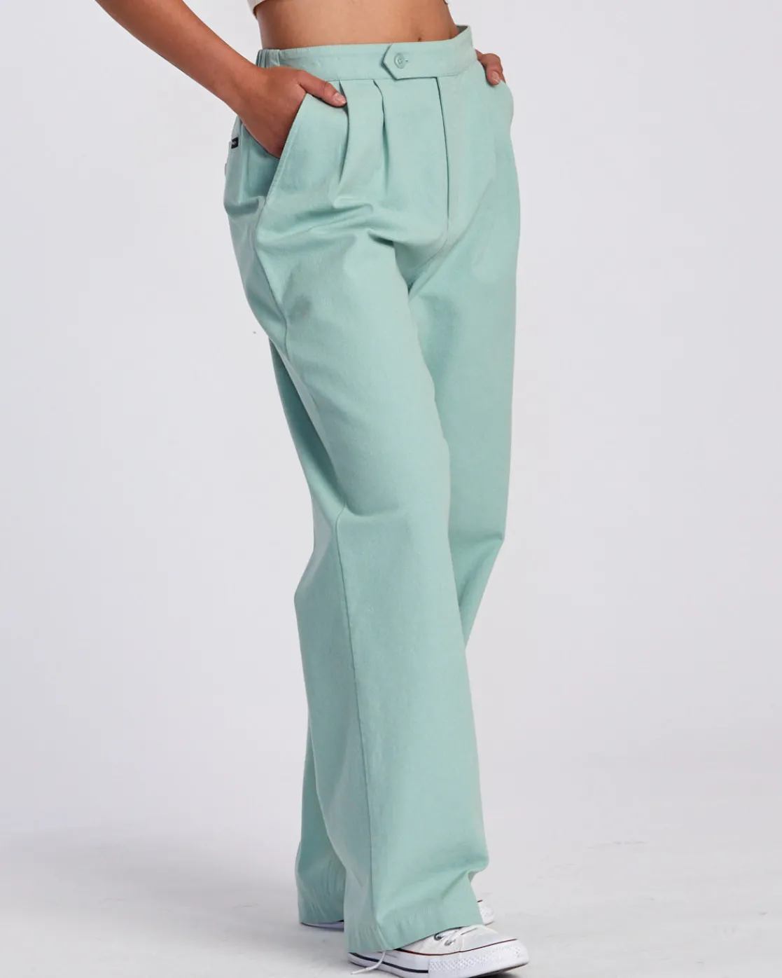 RVCA HUDSON WIDE LEG PANTS Green Haze Clearance