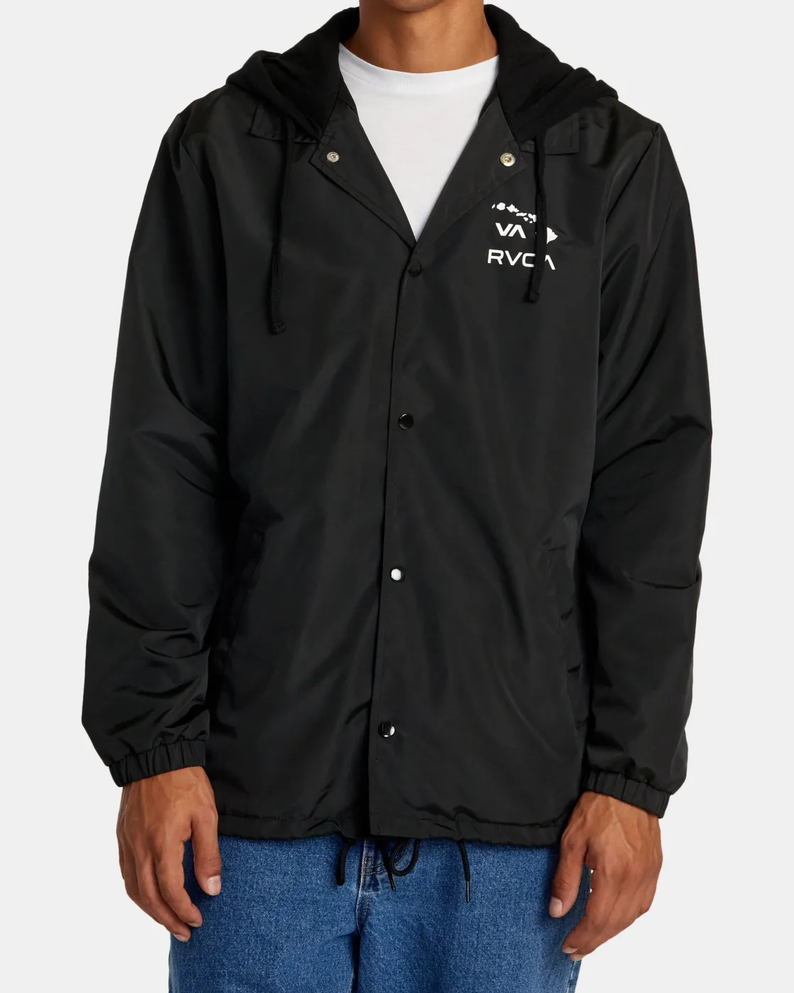 RVCA ISLAND HEX HOODED COACHES JACKET Black Sale