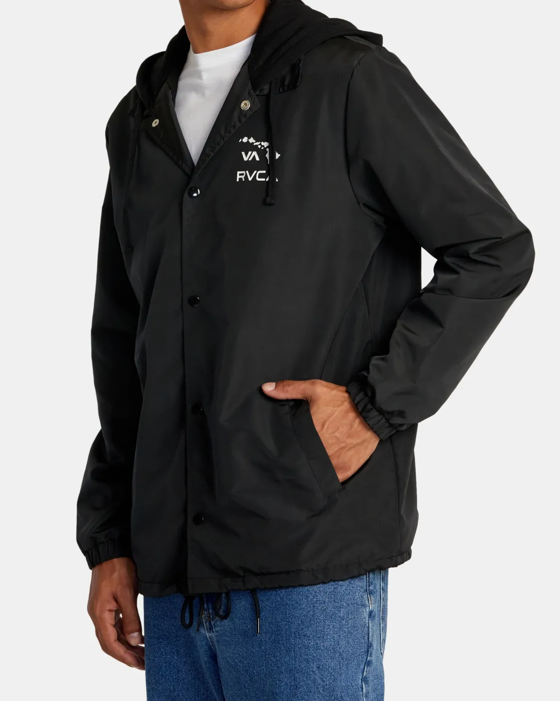 RVCA ISLAND HEX HOODED COACHES JACKET Black Sale