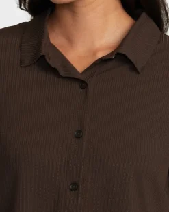 RVCA JENNI BUTTONED SHORT-SLEEVE SHIRT Chocolate Torte Best