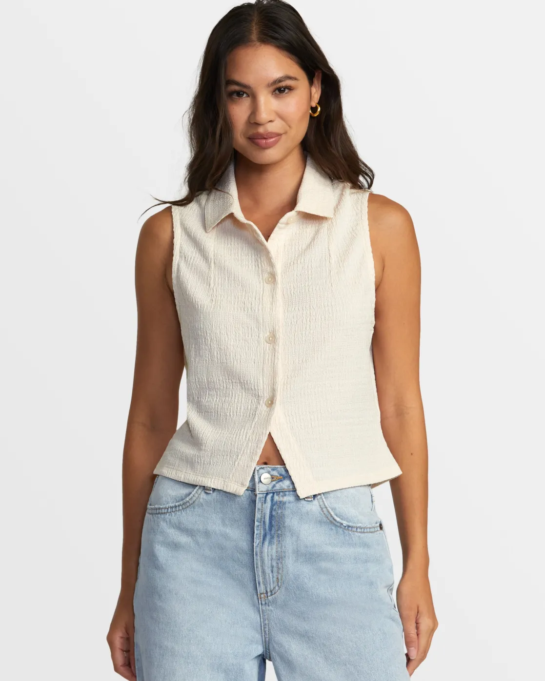 RVCA KLEIN BUTTONED TANK TOP Latte