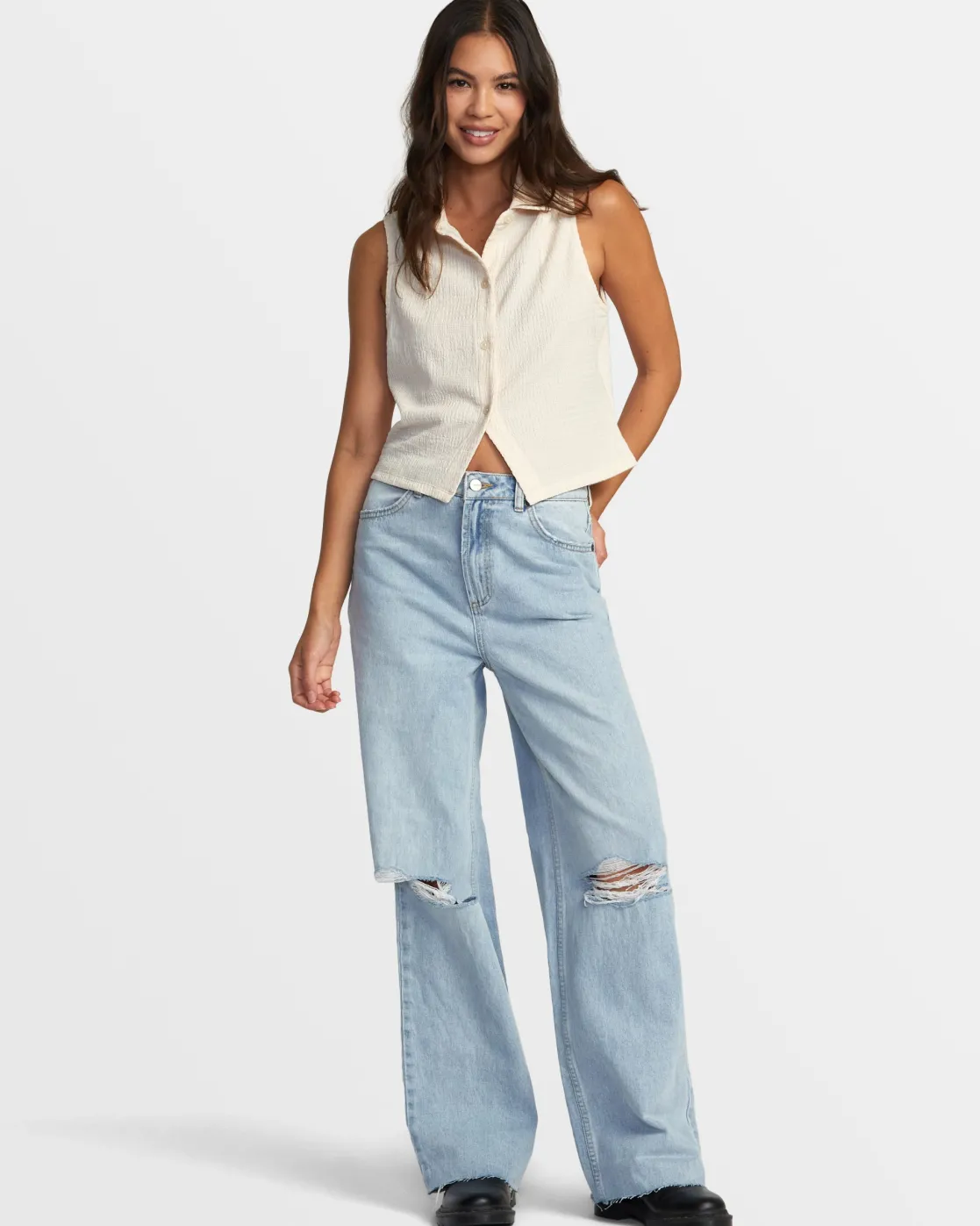 RVCA KLEIN BUTTONED TANK TOP Latte