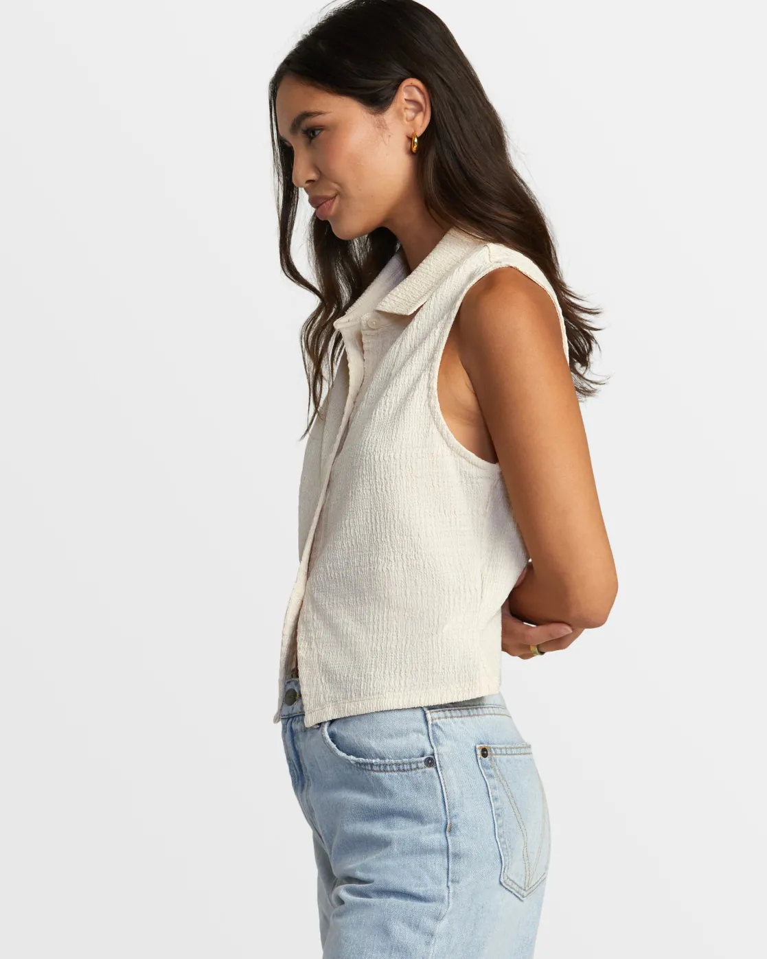 RVCA KLEIN BUTTONED TANK TOP Latte