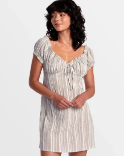 RVCA LEILAH STRIPED MINI DRESS Dark Khaki Sale