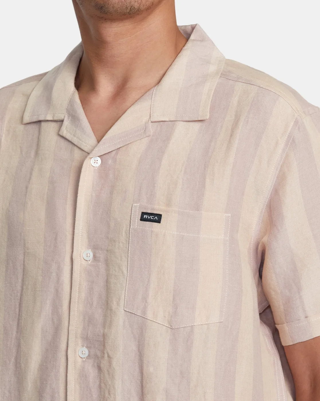 RVCA LOVE STRIPE SHORT SLEEVE SHIRT Pale Mauve Sale