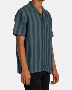 RVCA LOVE STRIPE SHORT SLEEVE SHIRT Petrol Blue Hot