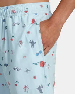 RVCA LUKE P ELASTIC WAIST BOARDSHORTS 17'' Light Blue Clearance