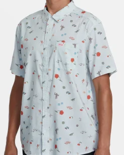 RVCA LUKE P SHORT SLEEVE SHIRT Light Blue Clearance